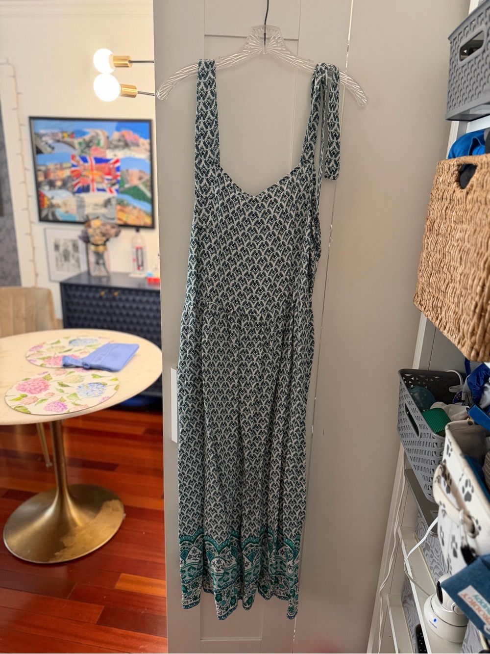 Ann Taylor Factory Teal and White Patterned Maxi Dress with Border Hem